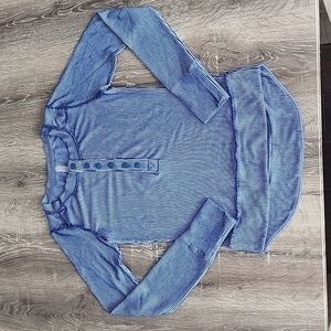 Free People Blue Striped Long Sleeve Top